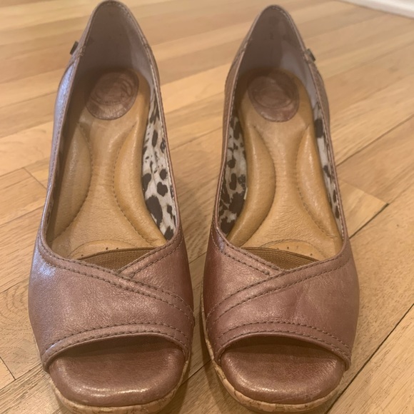 Nurture Peep Toe Metallic Cork Wedges - Picture 5 of 14